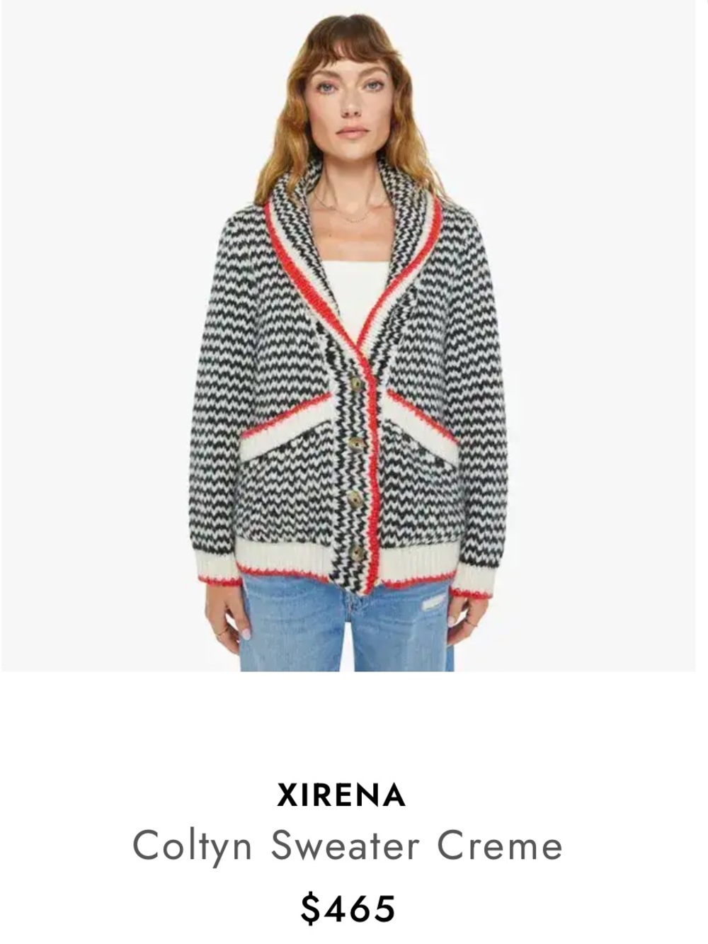 XiRENA Coltyn Shawl-Collar Cardigan in Creme, Black and Red